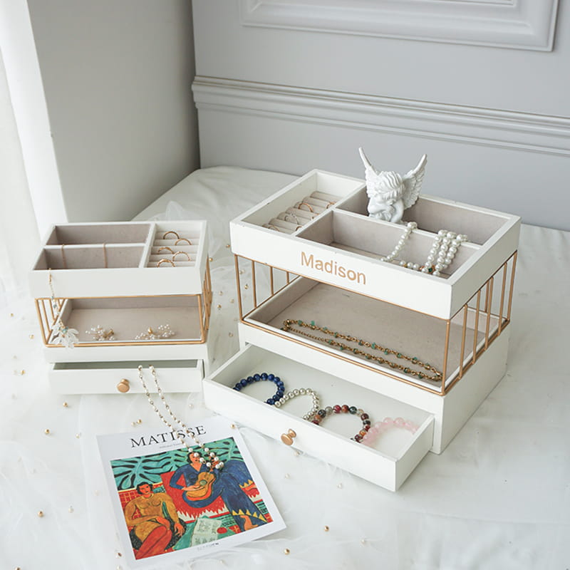 Portagioie multifunzione in velluto Organizzatore Portagioie in acrilico con 3 cassetti per orecchini, bracciale, collana, anelli